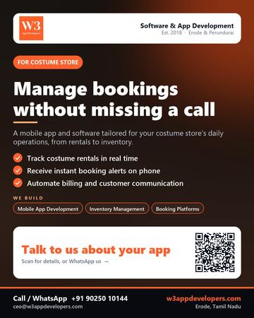 W3AppDevelopers poster for Costume store: Manage bookings without missing a call