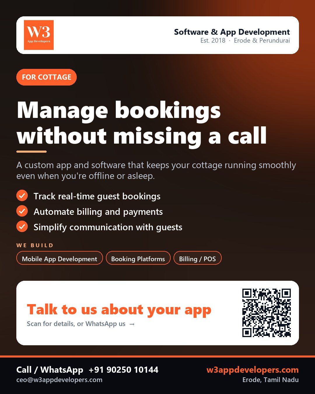 W3AppDevelopers custom app for Cottage business management
