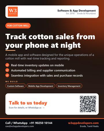 W3AppDevelopers poster for Cotton mill: Track cotton sales from your phone at night