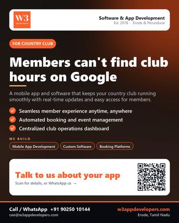 W3AppDevelopers poster for Country club: Members can't find club hours on Google