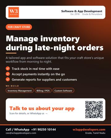 W3AppDevelopers poster for Craft store: Manage inventory during late-night orders