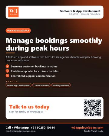 W3AppDevelopers poster for Cruise agency: Manage bookings smoothly during peak hours