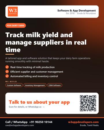 W3AppDevelopers poster for Dairy farm: Track milk yield and manage suppliers in real time