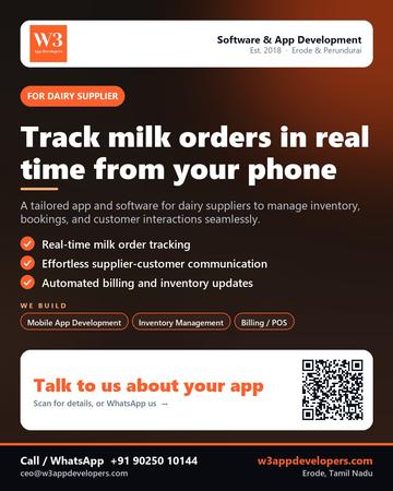 W3AppDevelopers poster for Dairy supplier: Track milk orders in real time from your phone