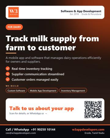 W3AppDevelopers poster for Dairy: Track milk supply from farm to customer