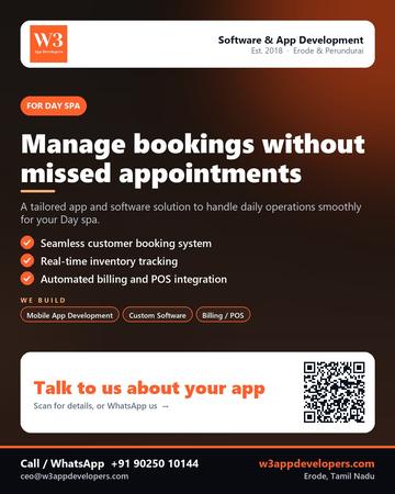 W3AppDevelopers poster for Day spa: Manage bookings without missed appointments