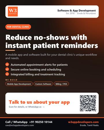 W3AppDevelopers poster for Dental clinic: Reduce no-shows with instant patient reminders