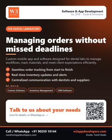 W3AppDevelopers poster for Dental laboratory: Managing orders without missed deadlines