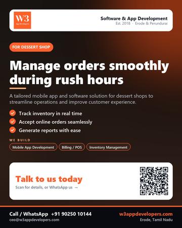W3AppDevelopers poster for Dessert shop: Manage orders smoothly during rush hours