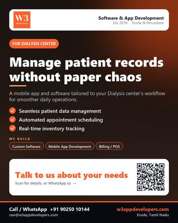 W3AppDevelopers poster for Dialysis center: Manage patient records without paper chaos