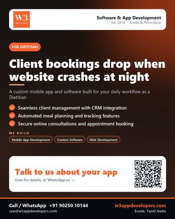 W3AppDevelopers poster for Dietitian: Client bookings drop when website crashes at night