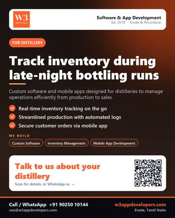 W3AppDevelopers poster for Distillery: Track inventory during late-night bottling runs