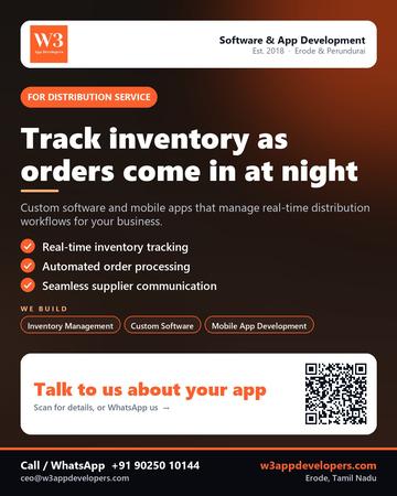 W3AppDevelopers poster for Distribution service: Track inventory as orders come in at night