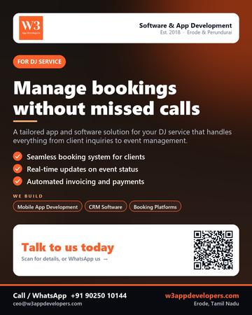 W3AppDevelopers poster for DJ service: Manage bookings without missed calls