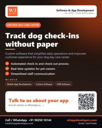 W3AppDevelopers poster for Dog day care center: Track dog check-ins without paper