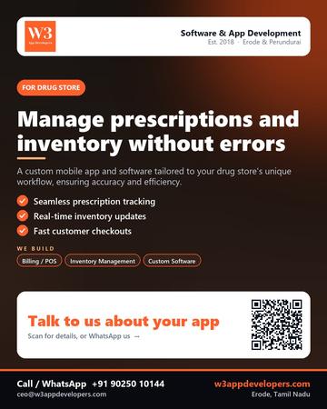 W3AppDevelopers poster for Drug store: Manage prescriptions and inventory without errors