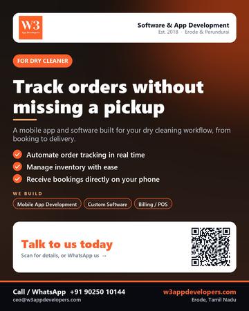 W3AppDevelopers poster for Dry cleaner: Track orders without missing a pickup