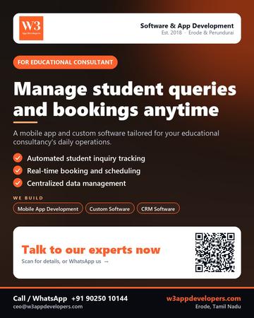 W3AppDevelopers poster for Educational consultant: Manage student queries and bookings anytime