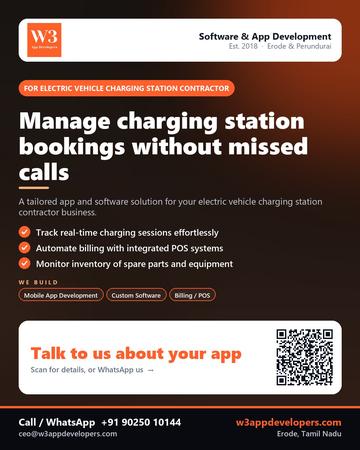 W3AppDevelopers poster for Electric vehicle charging station contractor: Manage charging station bookings without missed calls