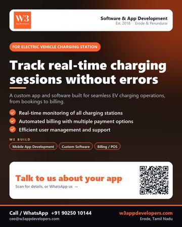 W3AppDevelopers poster for Electric vehicle charging station: Track real-time charging sessions without errors