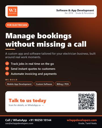 W3AppDevelopers poster for Electrician: Manage bookings without missing a call
