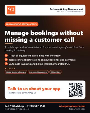 W3AppDevelopers poster for Equipment rental agency: Manage bookings without missing a customer call