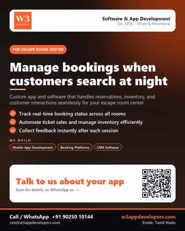 W3AppDevelopers poster for Escape room center: Manage bookings when customers search at night