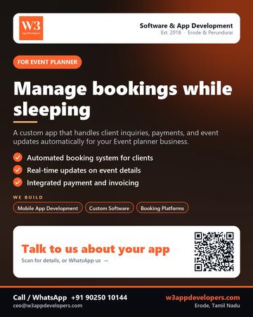 W3AppDevelopers poster for Event planner: Manage bookings while sleeping