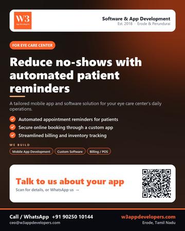 W3AppDevelopers poster for Eye care center: Reduce no-shows with automated patient reminders