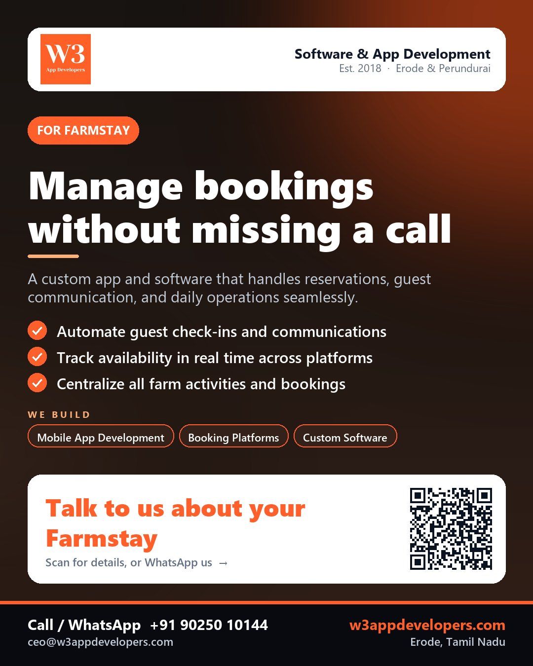 W3AppDevelopers custom mobile app for Farmstay businesses