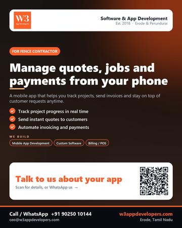 W3AppDevelopers poster for Fence contractor: Manage quotes, jobs and payments from your phone