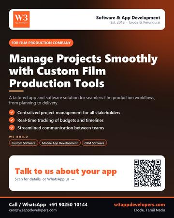 W3AppDevelopers poster for Film production company: Manage Projects Smoothly with Custom Film Production Tools