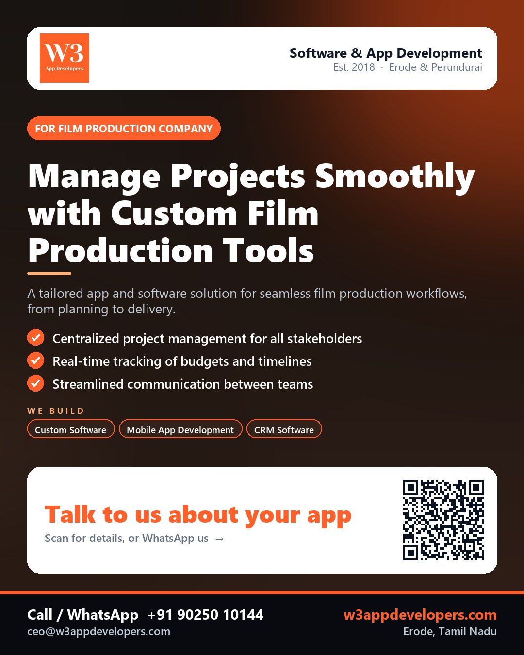 W3AppDevelopers helping film production company manage projects with custom software