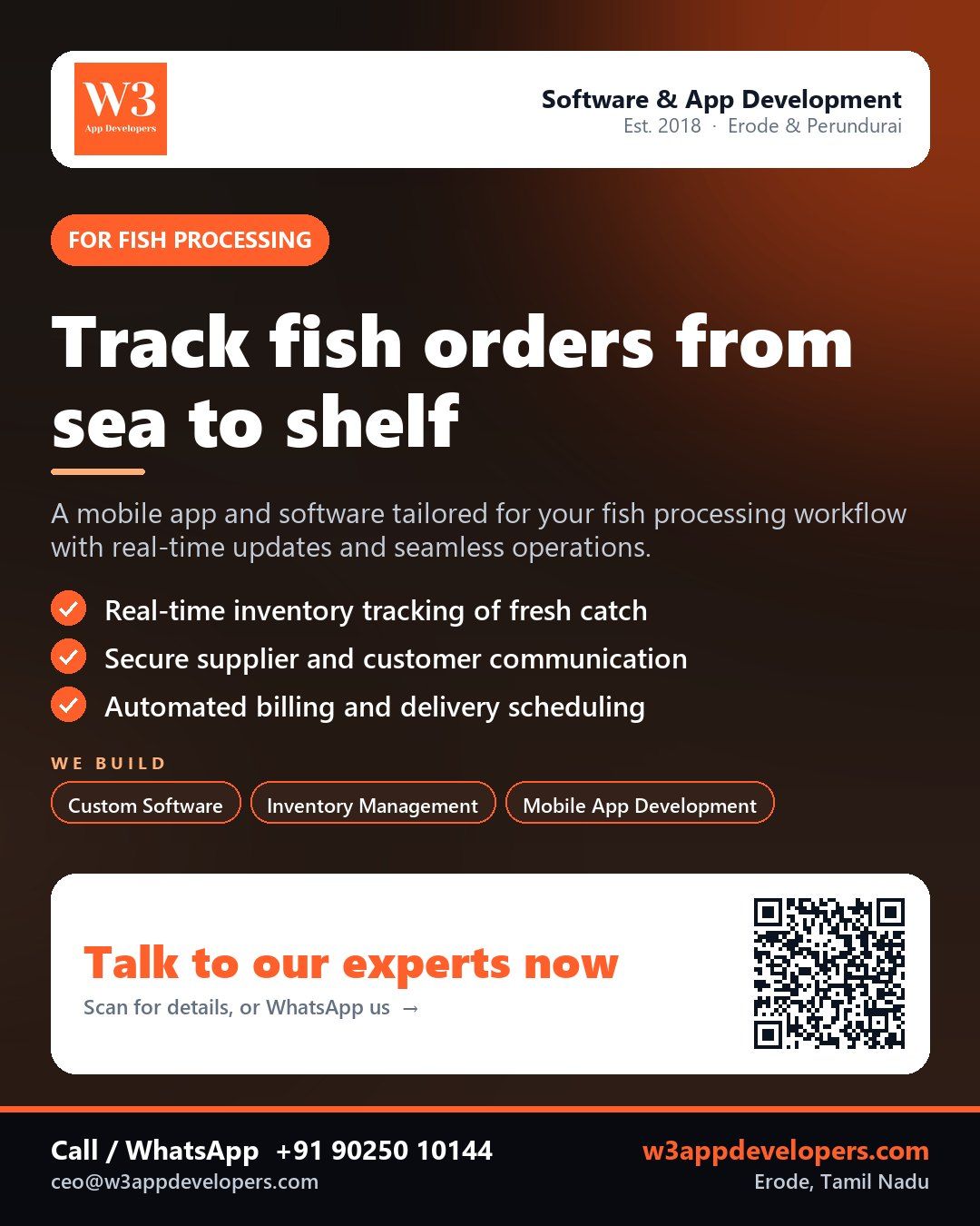W3AppDevelopers Fish processing app for tracking orders and managing inventory in real time