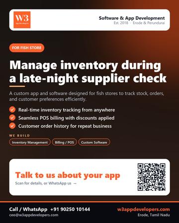 W3AppDevelopers poster for Fish store: Manage inventory during a late-night supplier check