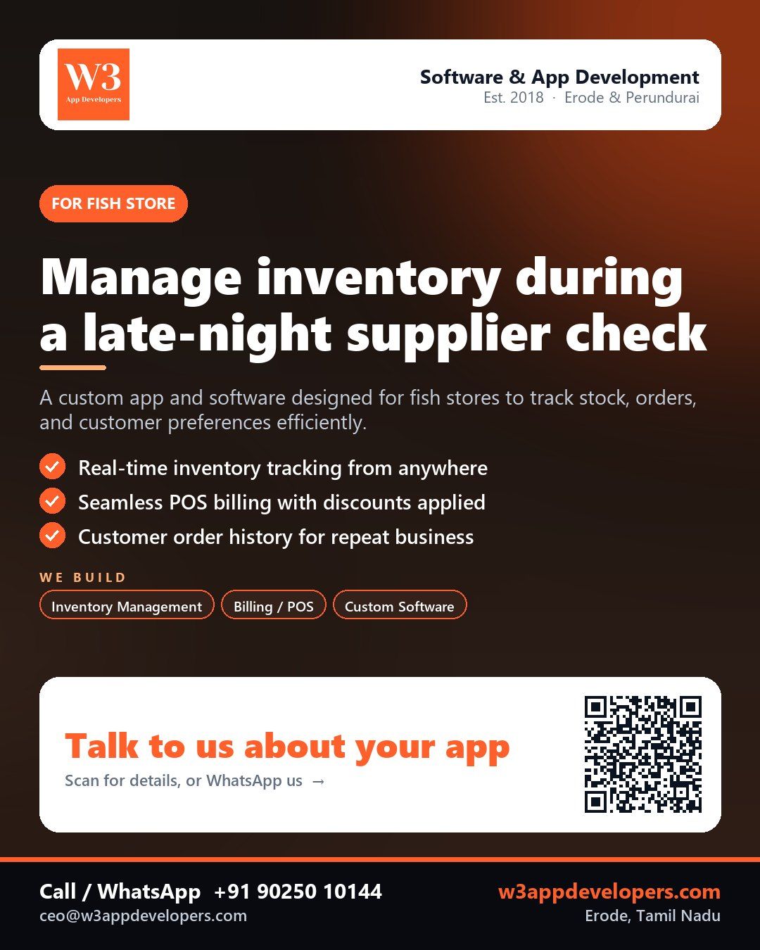 W3AppDevelopers Fish store app and software solution for inventory, billing, and customer management