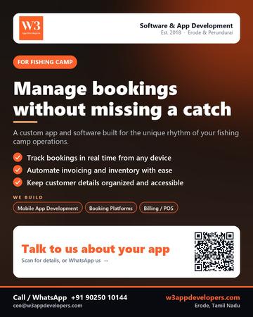 W3AppDevelopers poster for Fishing camp: Manage bookings without missing a catch