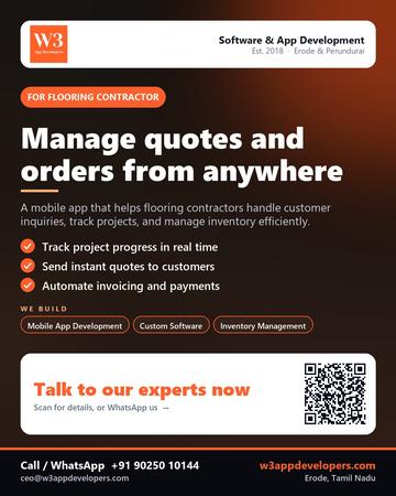 W3AppDevelopers poster for Flooring contractor: Manage quotes and orders from anywhere