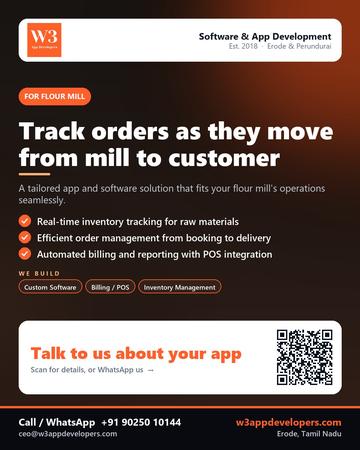 W3AppDevelopers poster for Flour mill: Track orders as they move from mill to customer
