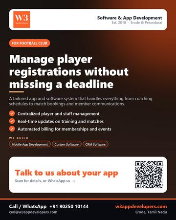 W3AppDevelopers poster for Football club: Manage player registrations without missing a deadline