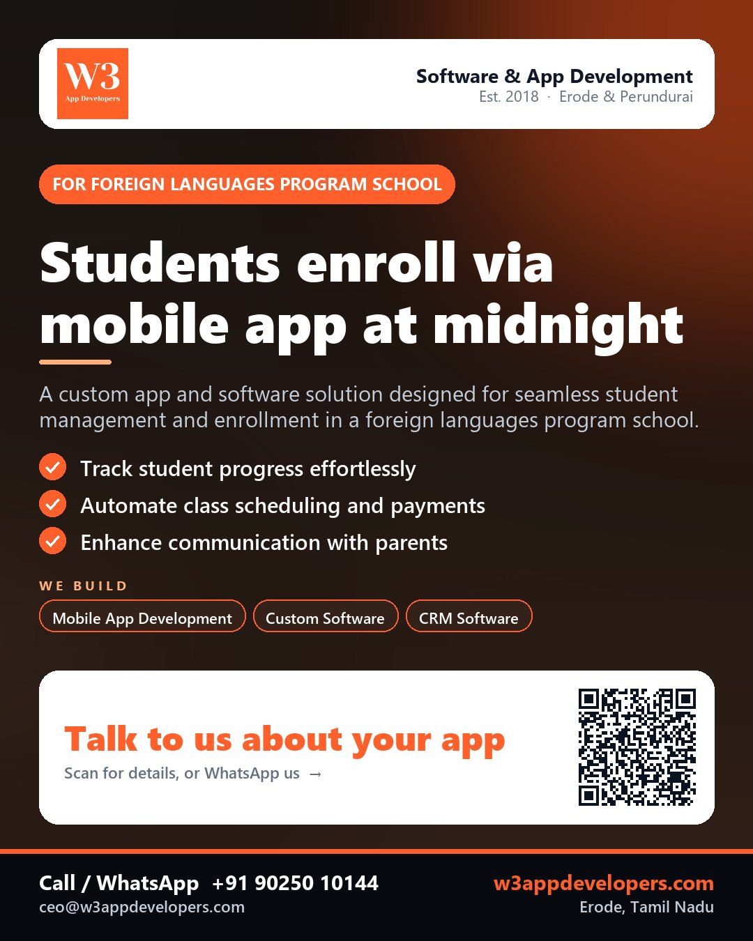 W3AppDevelopers - Custom mobile app for foreign languages program school
