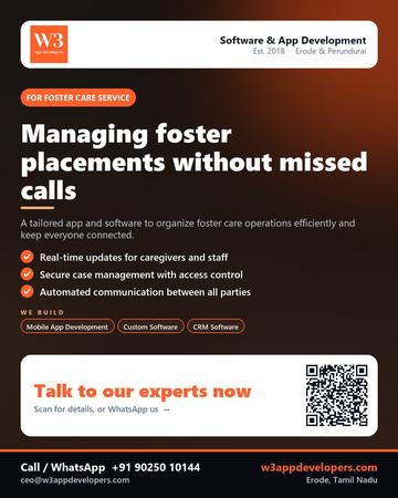 W3AppDevelopers poster for Foster care service: Managing foster placements without missed calls