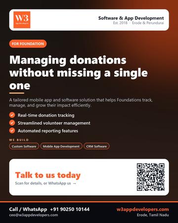 W3AppDevelopers poster for Foundation: Managing donations without missing a single one