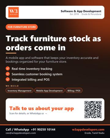W3AppDevelopers poster for Furniture store: Track furniture stock as orders come in