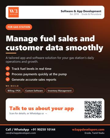 W3AppDevelopers poster for Gas station: Manage fuel sales and customer data smoothly