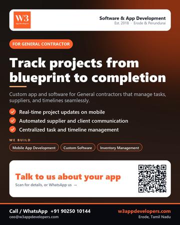 W3AppDevelopers poster for General contractor: Track projects from blueprint to completion