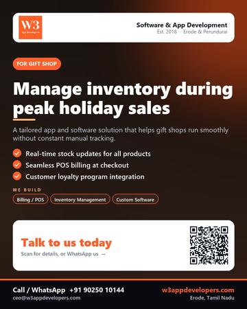 W3AppDevelopers poster for Gift shop: Manage inventory during peak holiday sales