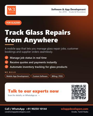W3AppDevelopers poster for Glazier: Track Glass Repairs from Anywhere