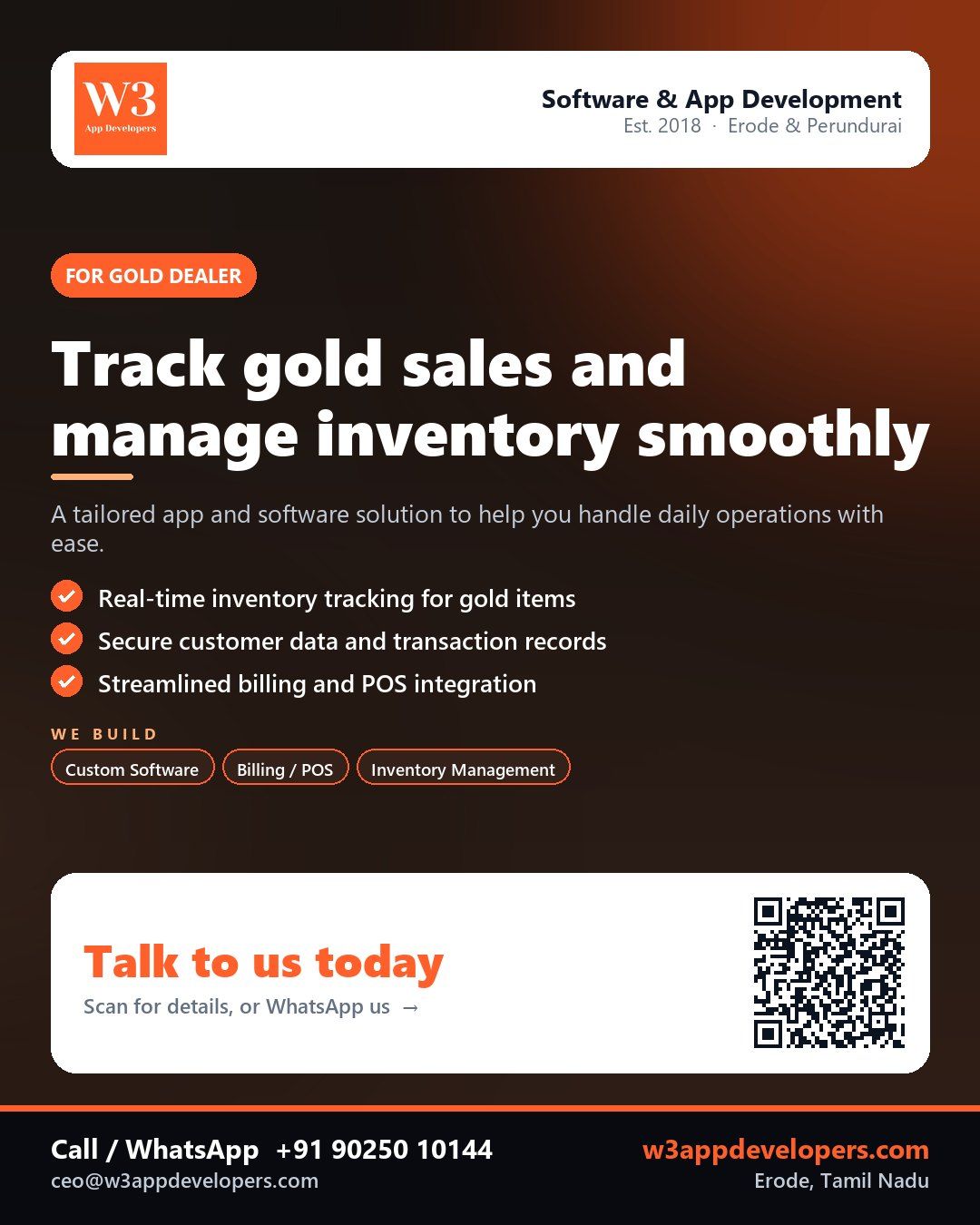 W3AppDevelopers custom app solution for Gold dealer business in Erode and Perundurai