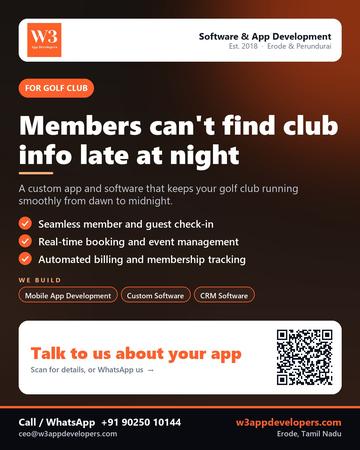 W3AppDevelopers poster for Golf club: Members can't find club info late at night